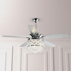 Lampadario/ventilatore da soffitto a 4 luci in cromo/cristallo con telecomando
