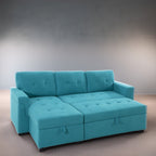 Divano componibile reversibile con letto estraibile, chaise longue con contenitore nascosto e gambe resistenti