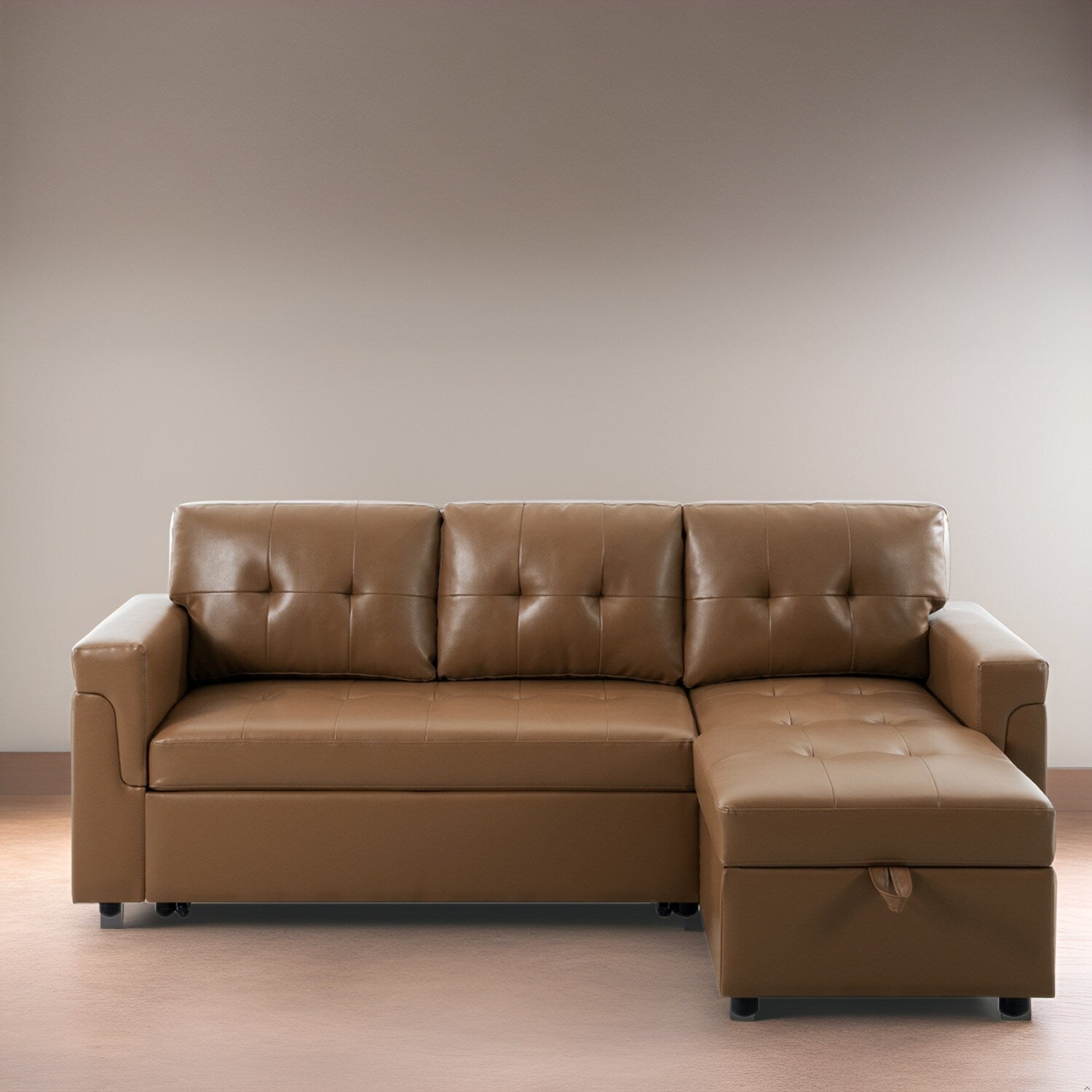 Divano componibile reversibile con letto estraibile, chaise longue con contenitore nascosto e gambe resistenti