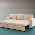 Divano componibile reversibile con letto estraibile, chaise longue con contenitore nascosto e gambe resistenti