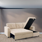 Divano componibile reversibile con letto estraibile, chaise longue con contenitore nascosto e gambe resistenti