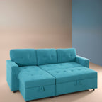 Divano componibile reversibile con letto estraibile, chaise longue con contenitore nascosto e gambe resistenti