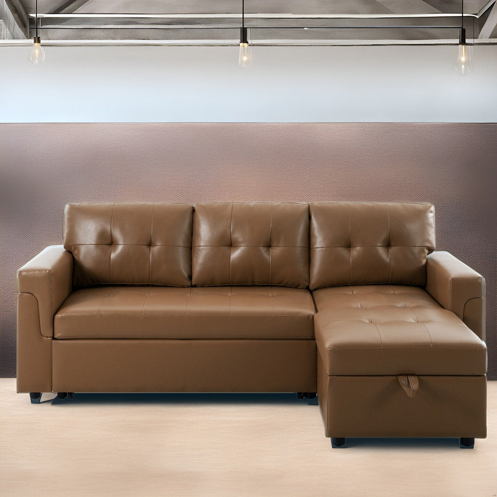 Divano componibile reversibile con letto estraibile, chaise longue con contenitore nascosto e gambe resistenti