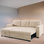 Divano componibile reversibile con letto estraibile, chaise longue con contenitore nascosto e gambe resistenti