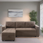 Divano componibile reversibile con letto estraibile, chaise longue con contenitore nascosto e gambe resistenti
