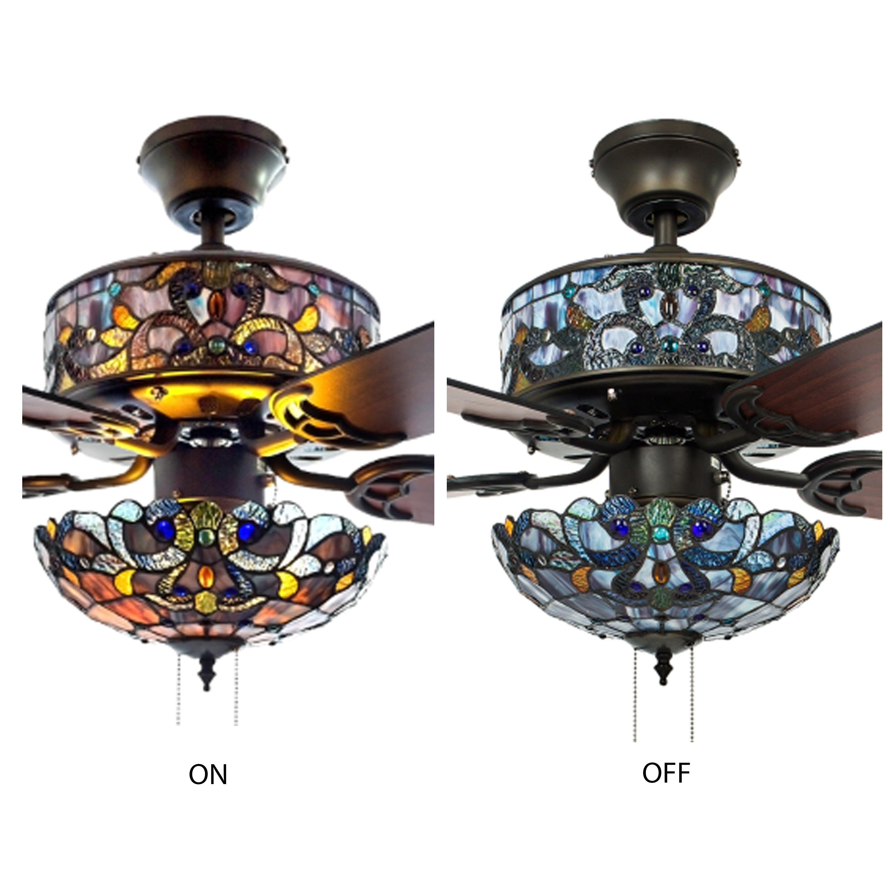 Ventilatore da soffitto Magna Carta in stile Tiffany Copper Grove Guasipati da 52 pollici - 52L x 52W x 16,5