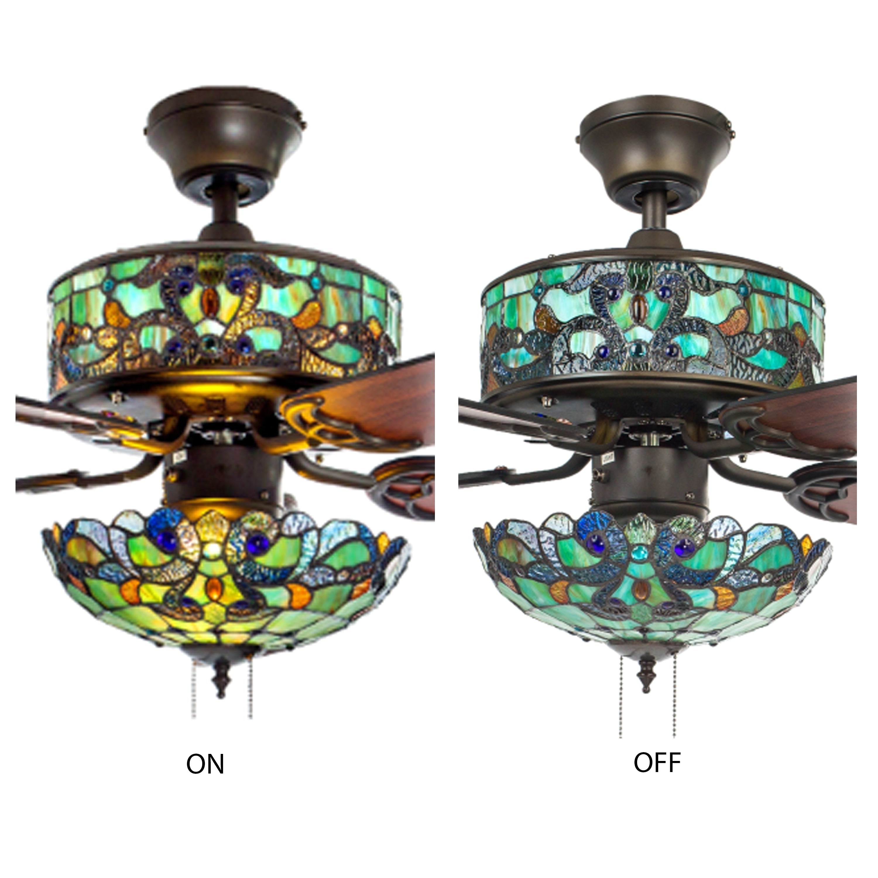Ventilatore da soffitto Magna Carta in stile Tiffany Copper Grove Guasipati da 52 pollici - 52L x 52W x 16,5