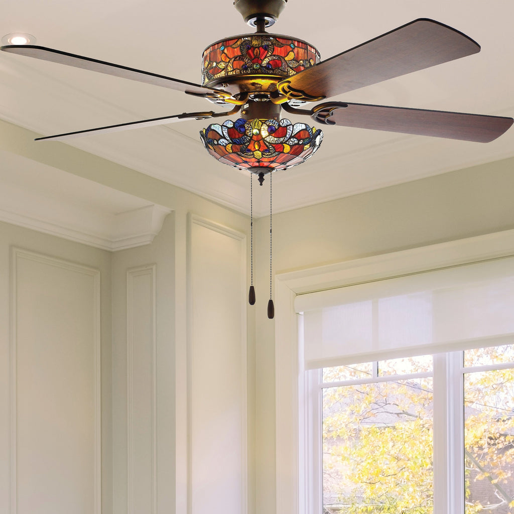 Ventilatore da soffitto Magna Carta in stile Tiffany Copper Grove Guasipati da 52 pollici - 52L x 52W x 16,5