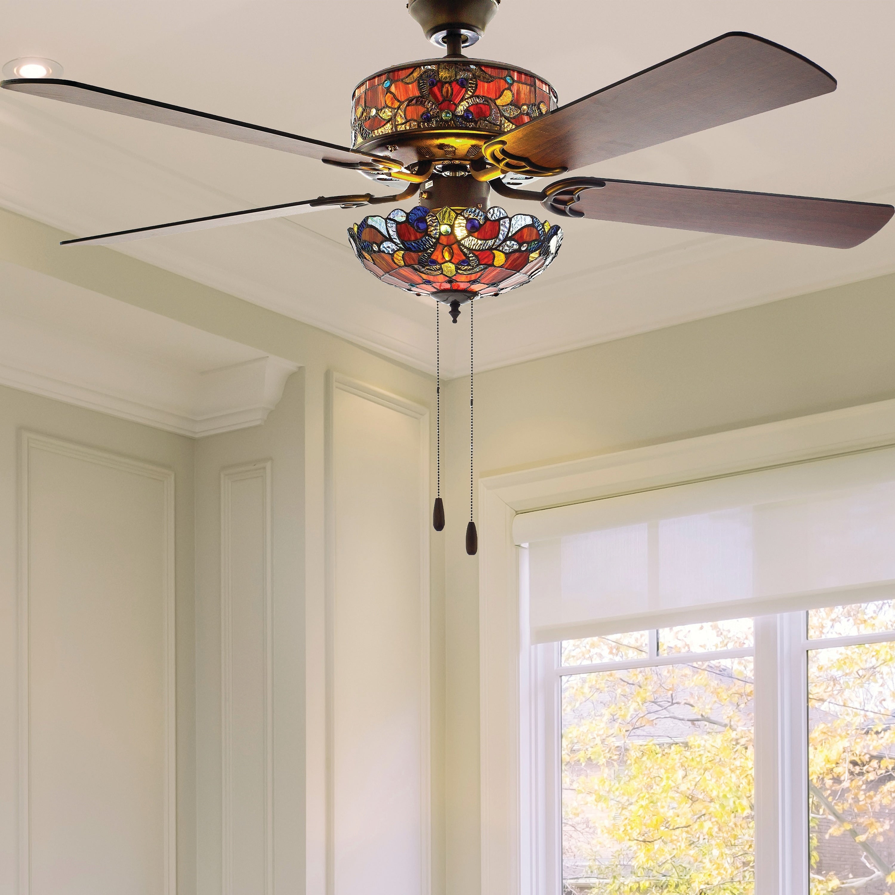 Ventilatore da soffitto Magna Carta in stile Tiffany Copper Grove Guasipati da 52 pollici - 52L x 52W x 16,5