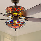 Ventilatore da soffitto Magna Carta in stile Tiffany Copper Grove Guasipati da 52 pollici - 52L x 52W x 16,5