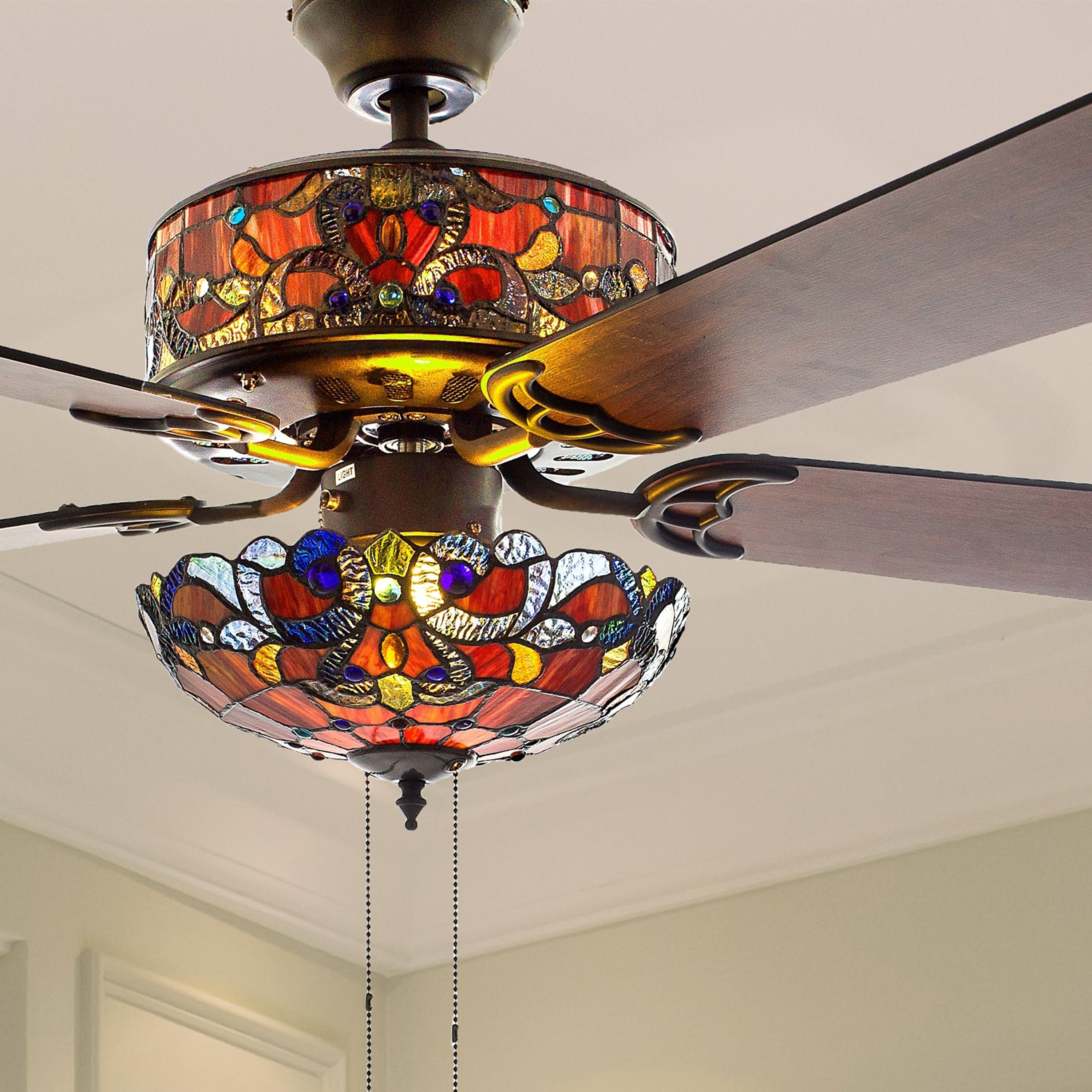 Ventilatore da soffitto Magna Carta in stile Tiffany Copper Grove Guasipati da 52 pollici - 52L x 52W x 16,5
