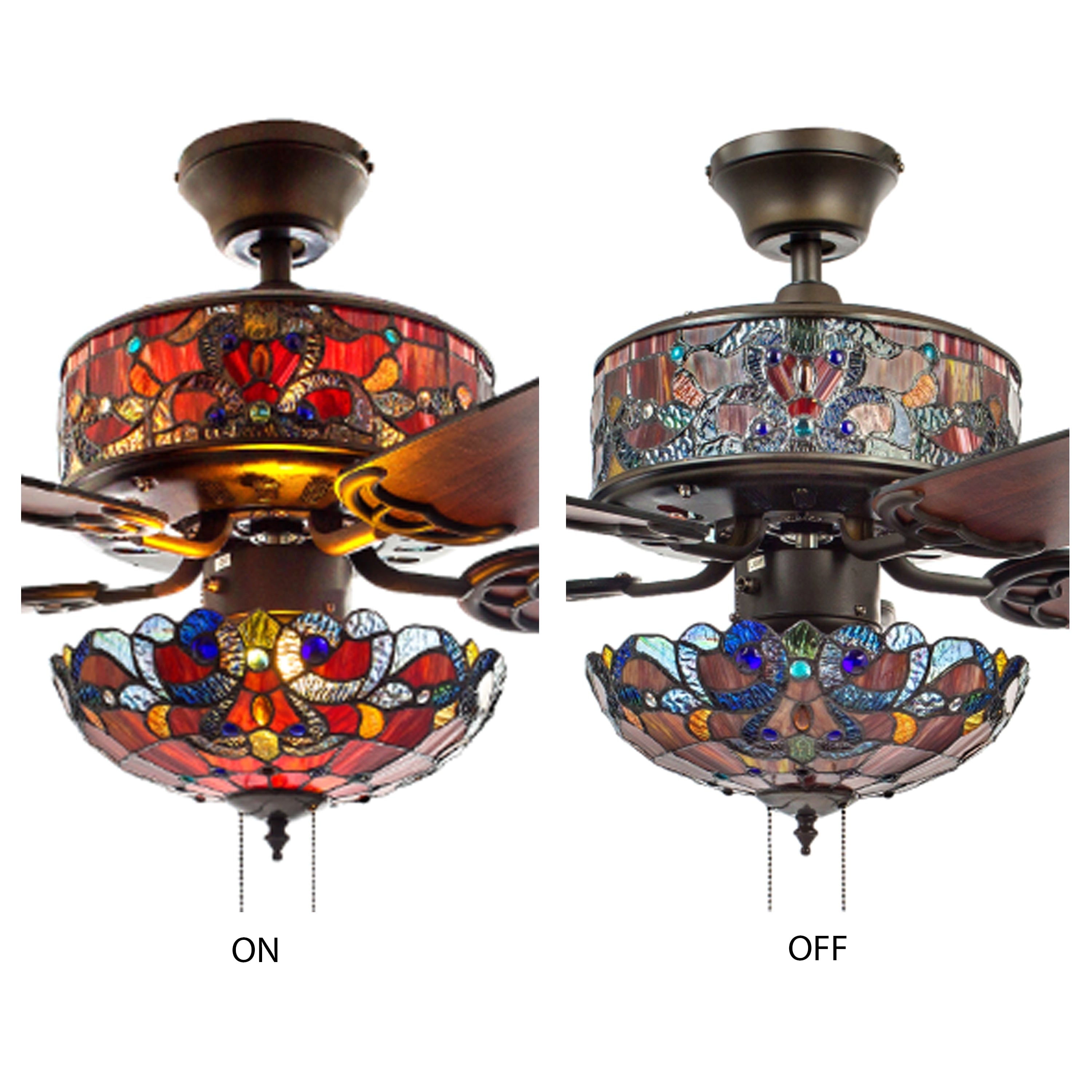 Ventilatore da soffitto Magna Carta in stile Tiffany Copper Grove Guasipati da 52 pollici - 52L x 52W x 16,5