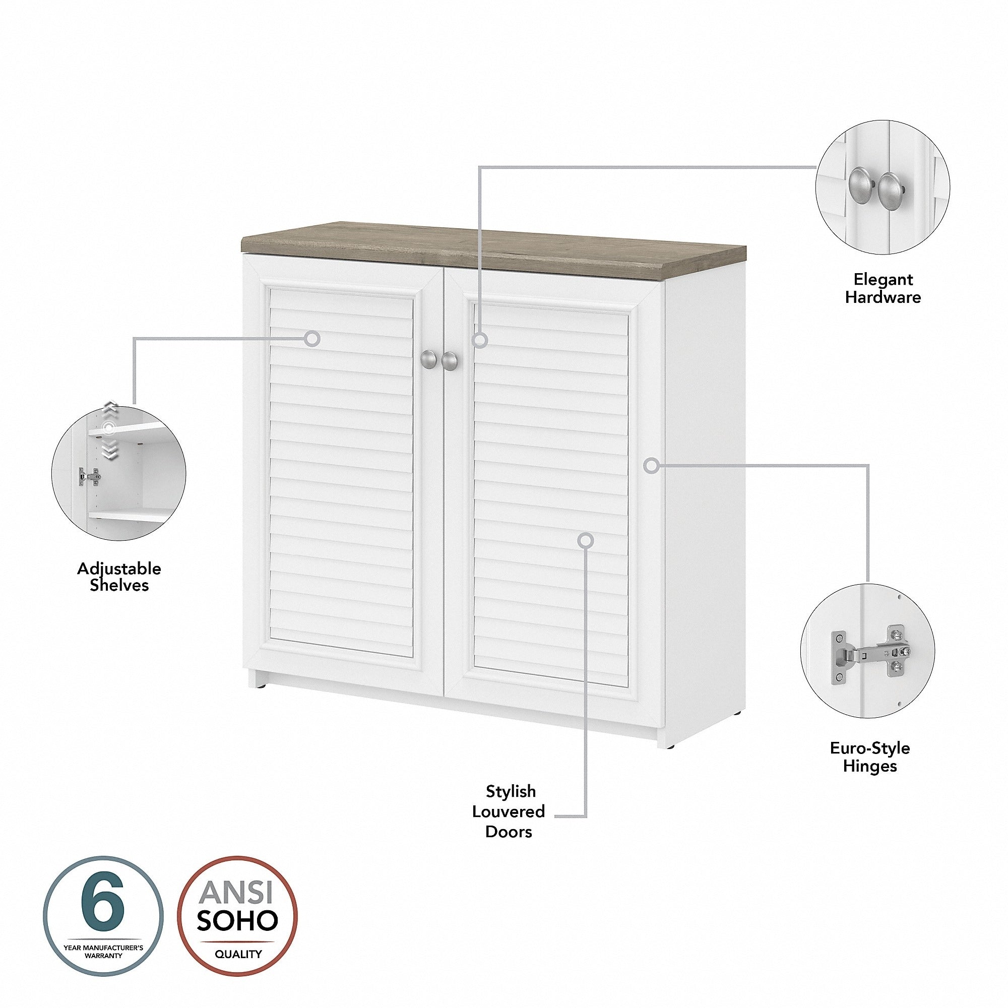 Mobiletto portaoggetti Fairview con ante e ripiani di Bush Furniture - 31,73 L x 12,76 P x 30,71 A