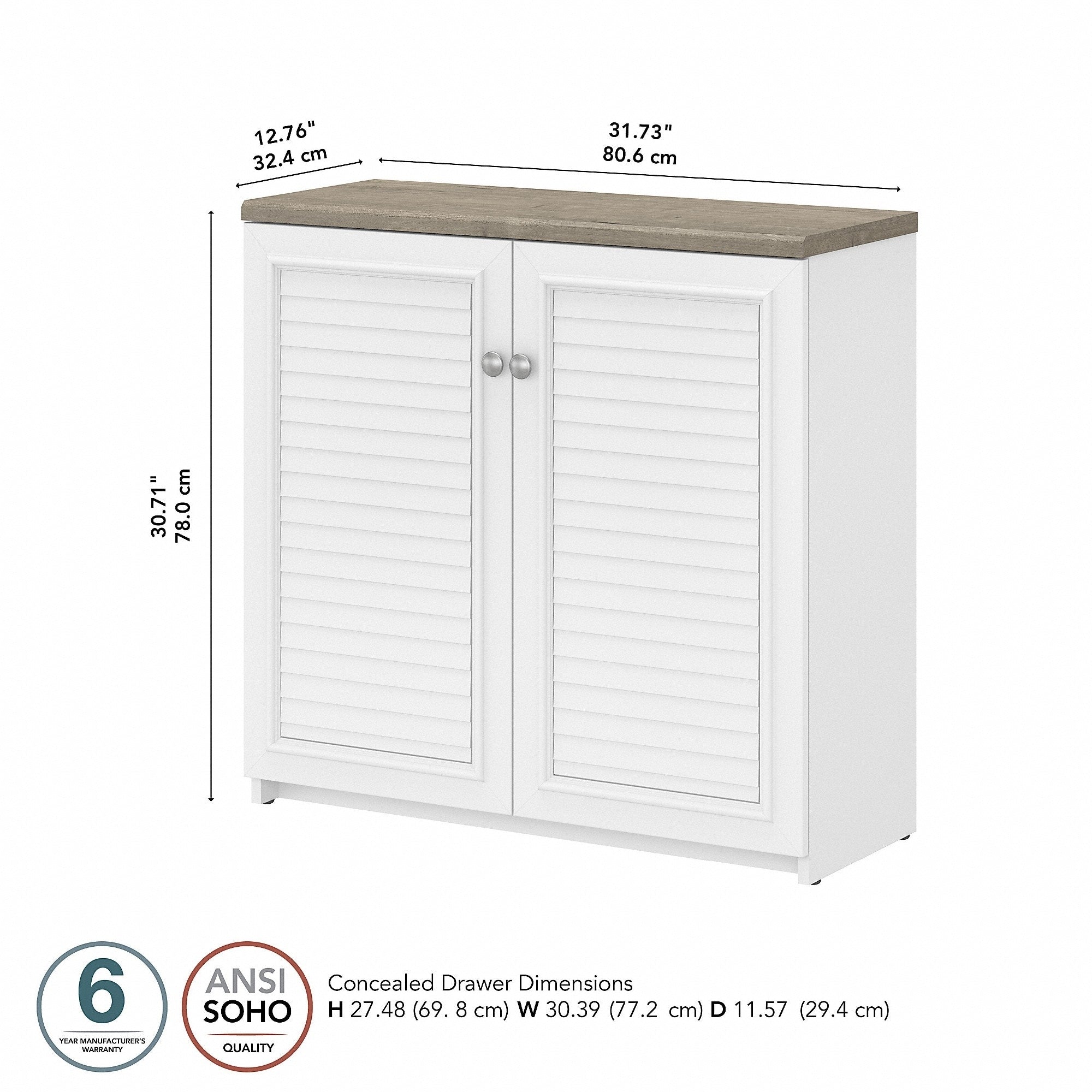 Mobiletto portaoggetti Fairview con ante e ripiani di Bush Furniture - 31,73 L x 12,76 P x 30,71 A