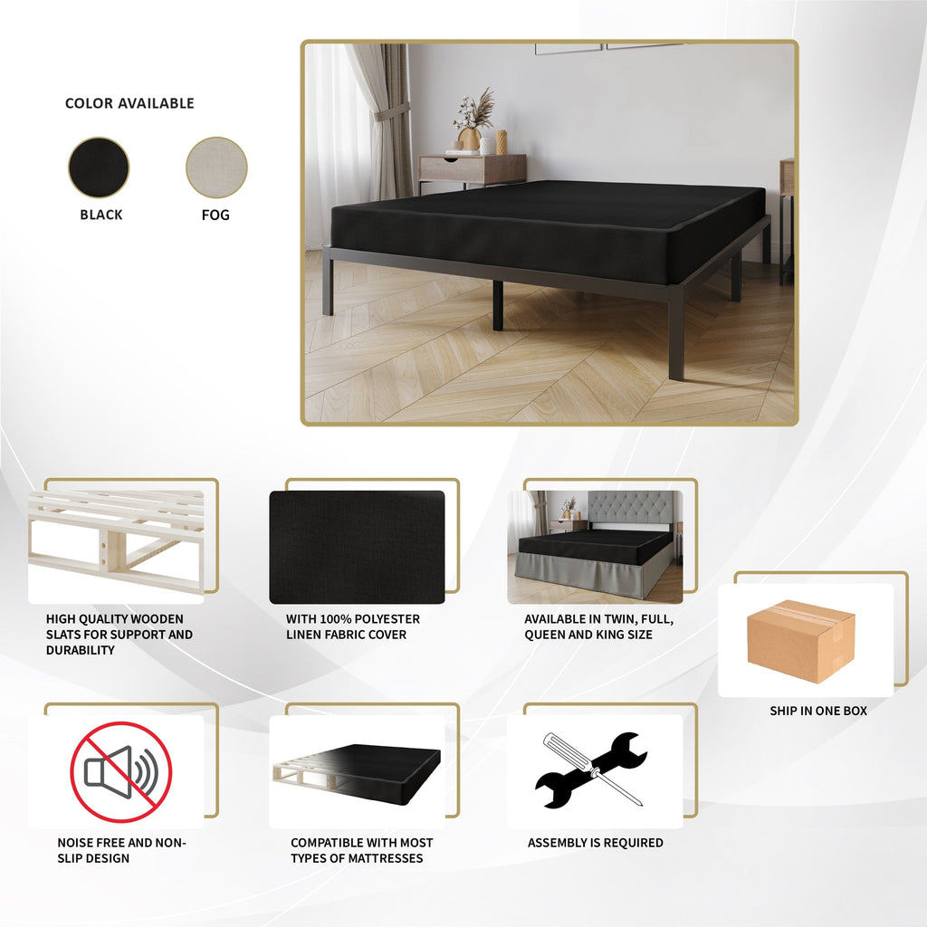 Base per letto a molle in legno massello CraftPorch da 5 pollici con doghe in legno e rivestimento in lino grigio caldo
