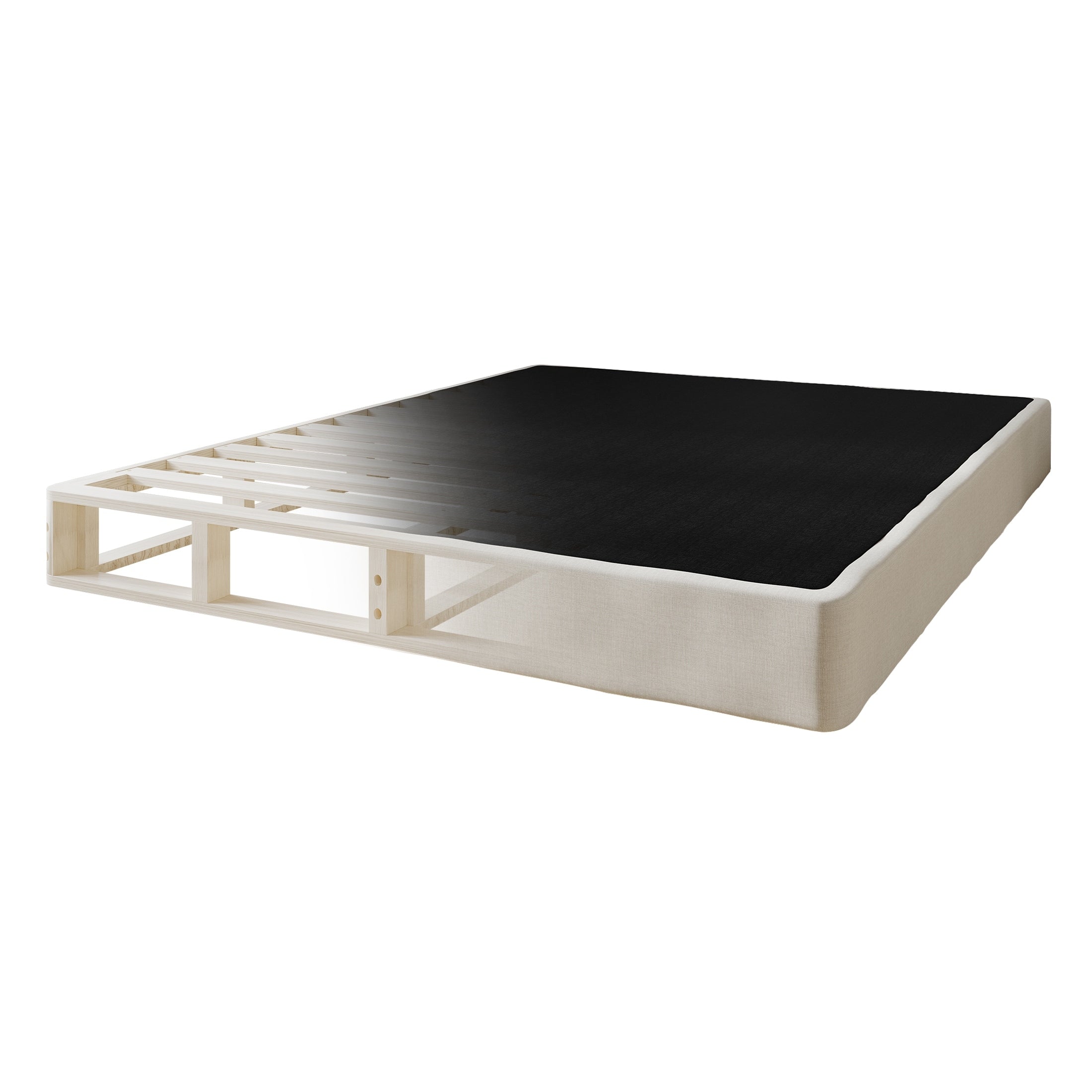 Base per letto a molle in legno massello CraftPorch da 5 pollici con doghe in legno e rivestimento in lino grigio caldo
