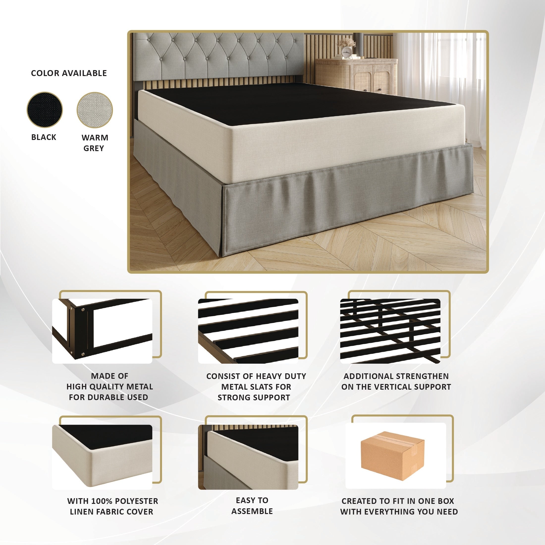 CraftPorch - Letto a molle in metallo rivestito in lino