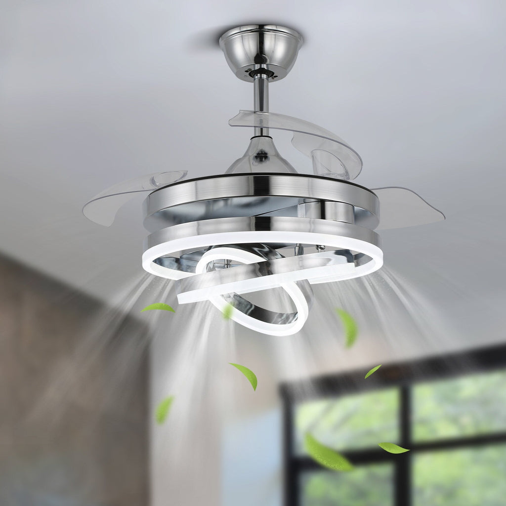 Ventilatore da soffitto retrattile Cusp Barn 42 con luci e telecomando, fai da te, forma Fandelier, moderno, silenzioso, luce da soffitto a LED con motore DC