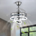 Ventilatore da soffitto retrattile Cusp Barn 42 con luci e telecomando, fai da te, forma Fandelier, moderno, silenzioso, luce da soffitto a LED con motore DC