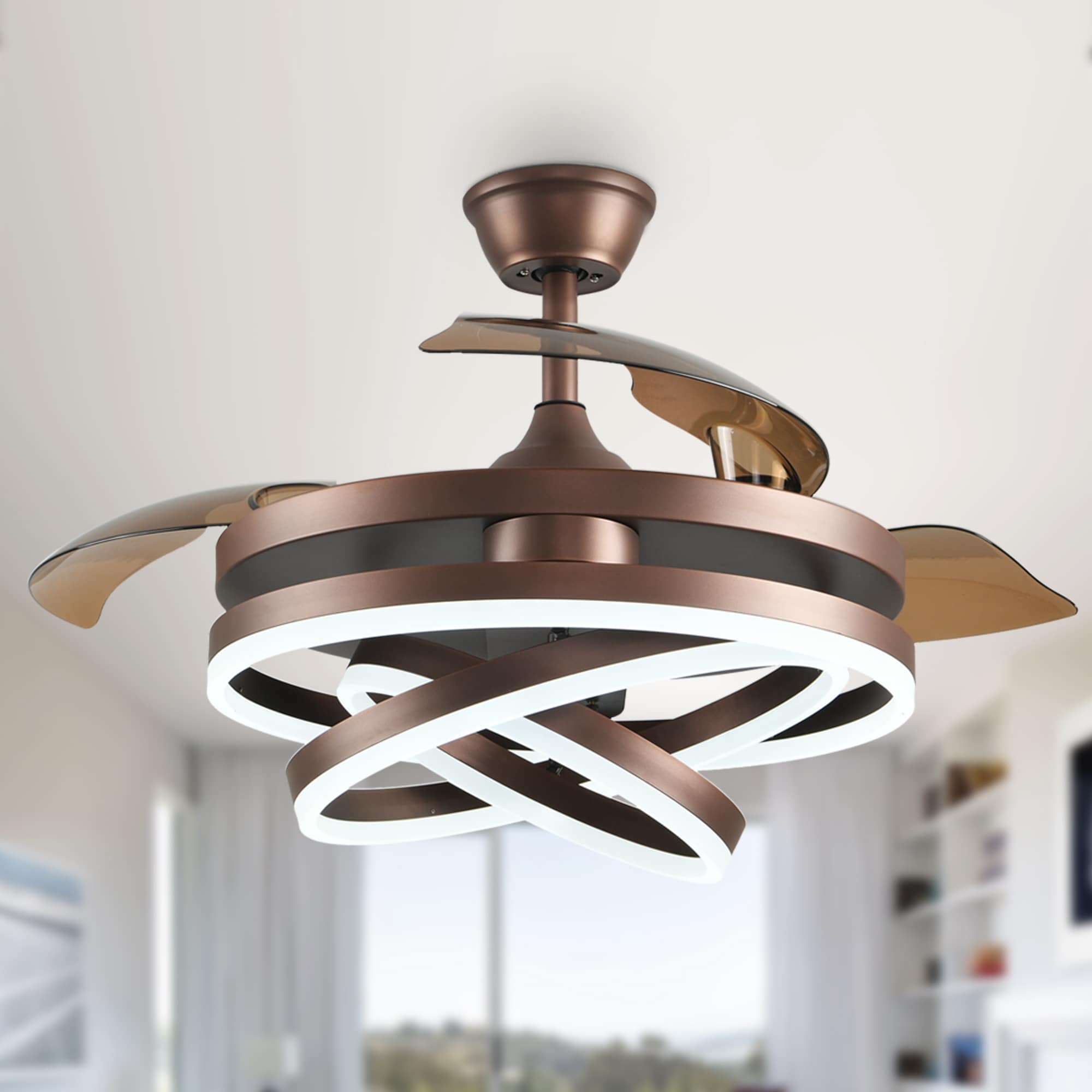 Ventilatore da soffitto retrattile Cusp Barn 42 con luci e telecomando, fai da te, forma Fandelier, moderno, silenzioso, luce da soffitto a LED con motore DC