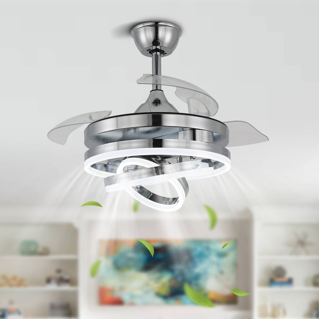Ventilatore da soffitto retrattile Cusp Barn 42 con luci e telecomando, fai da te, forma Fandelier, moderno, silenzioso, luce da soffitto a LED con motore DC