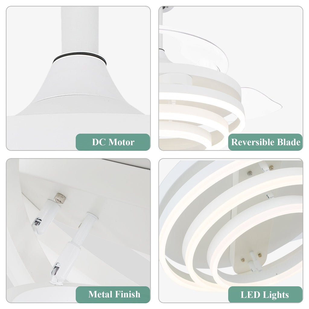 Ventilatore da soffitto retrattile Cusp Barn 42 con luci e telecomando, fai da te, forma Fandelier, moderno, silenzioso, luce da soffitto a LED con motore DC