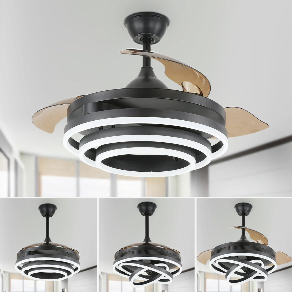 Ventilatore da soffitto retrattile Cusp Barn 42 con luci e telecomando, fai da te, forma Fandelier, moderno, silenzioso, luce da soffitto a LED con motore DC