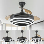 Ventilatore da soffitto retrattile Cusp Barn 42 con luci e telecomando, fai da te, forma Fandelier, moderno, silenzioso, luce da soffitto a LED con motore DC