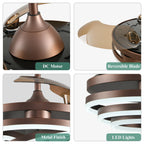 Ventilatore da soffitto retrattile Cusp Barn 42 con luci e telecomando, fai da te, forma Fandelier, moderno, silenzioso, luce da soffitto a LED con motore DC