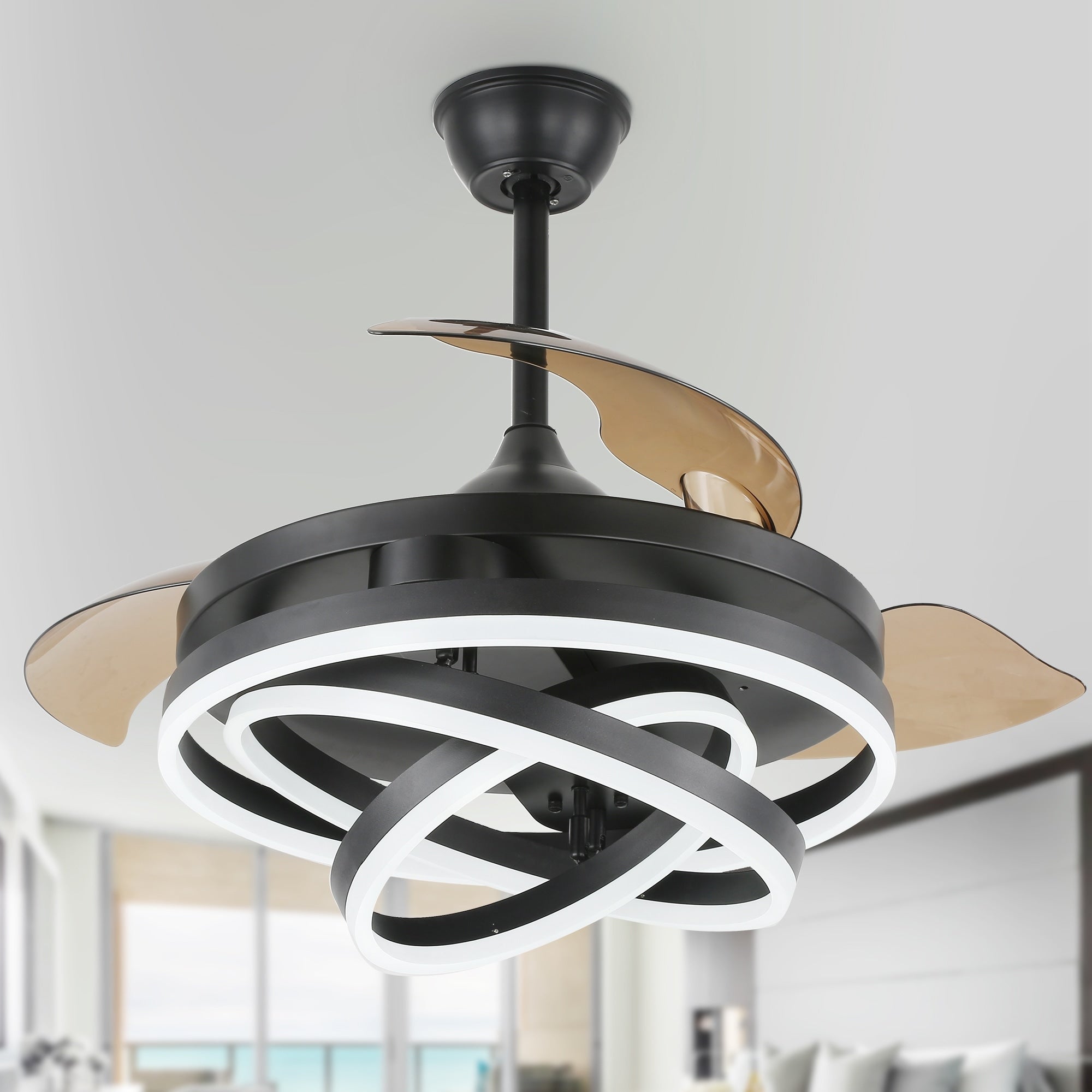 Ventilatore da soffitto retrattile Cusp Barn 42 con luci e telecomando, fai da te, forma Fandelier, moderno, silenzioso, luce da soffitto a LED con motore DC