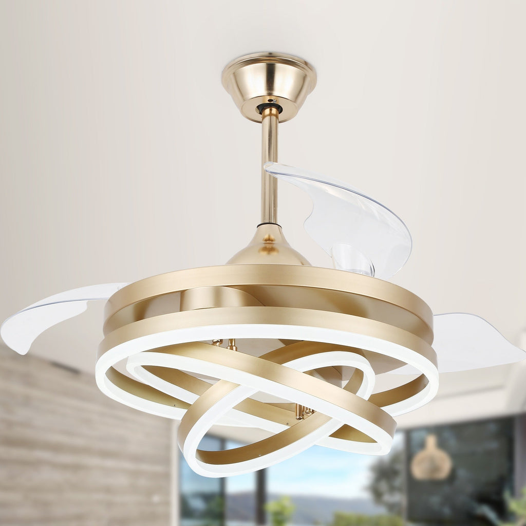 Ventilatore da soffitto retrattile Cusp Barn 42 con luci e telecomando, fai da te, forma Fandelier, moderno, silenzioso, luce da soffitto a LED con motore DC