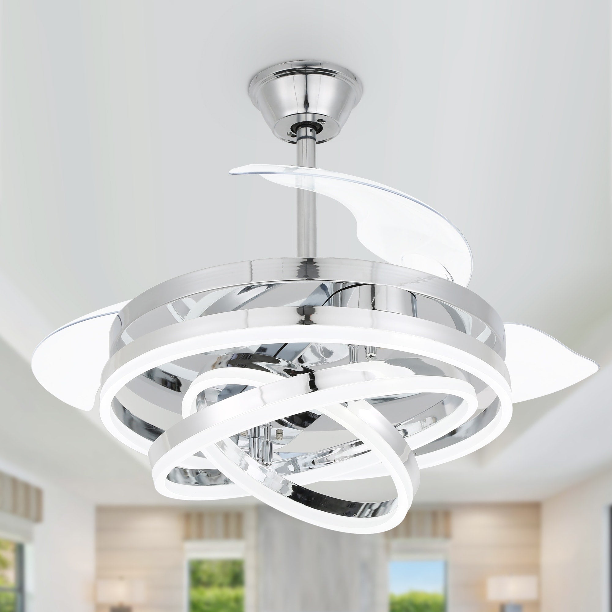 Ventilatore da soffitto retrattile Cusp Barn 42 con luci e telecomando, fai da te, forma Fandelier, moderno, silenzioso, luce da soffitto a LED con motore DC
