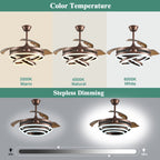 Ventilatore da soffitto retrattile Cusp Barn 42 con luci e telecomando, fai da te, forma Fandelier, moderno, silenzioso, luce da soffitto a LED con motore DC