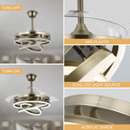 Ventilatore da soffitto retrattile Cusp Barn 42 con luci e telecomando, fai da te, forma Fandelier, moderno, silenzioso, luce da soffitto a LED con motore DC