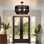 Lampadario Cynthia a tamburo in rattan nero a 4 luci - 22''W