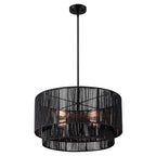 Lampadario Cynthia a tamburo in rattan nero a 4 luci - 22''W