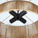 Lampadario Cynthia a tamburo in rattan naturale a 4 luci - 22''W