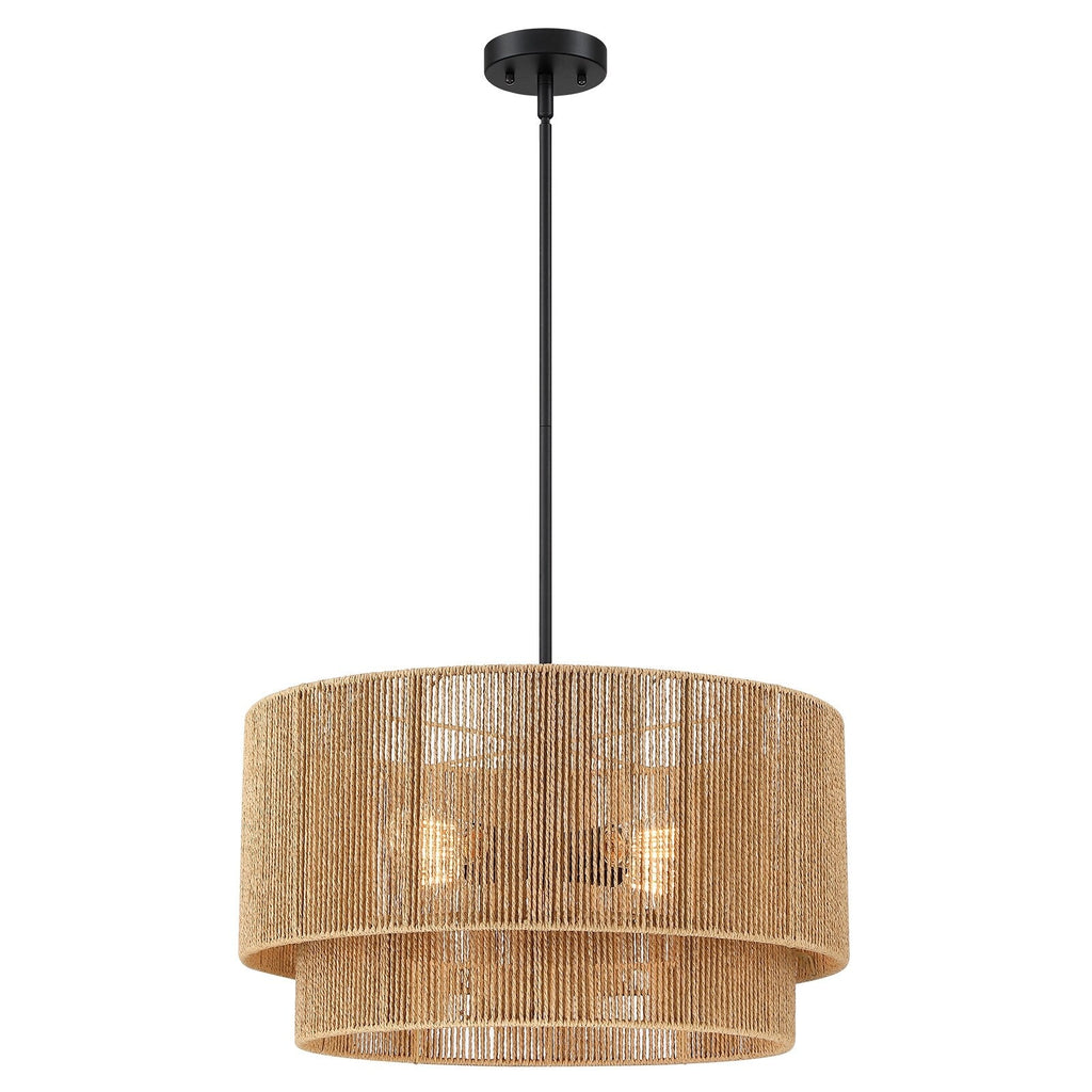 Lampadario Cynthia a tamburo in rattan naturale a 4 luci - 22''W