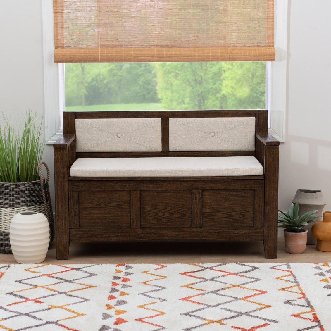 Panca d'ingresso con contenitore ribaltabile in legno Dahlia