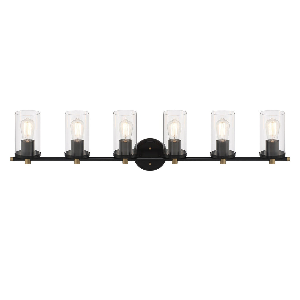 Lampada da bagno moderna Decatur a 6 luci, stile fattoria, nera/oro, con certificazione UL