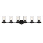 Lampada da bagno moderna Decatur a 6 luci, stile fattoria, nera/oro, con certificazione UL