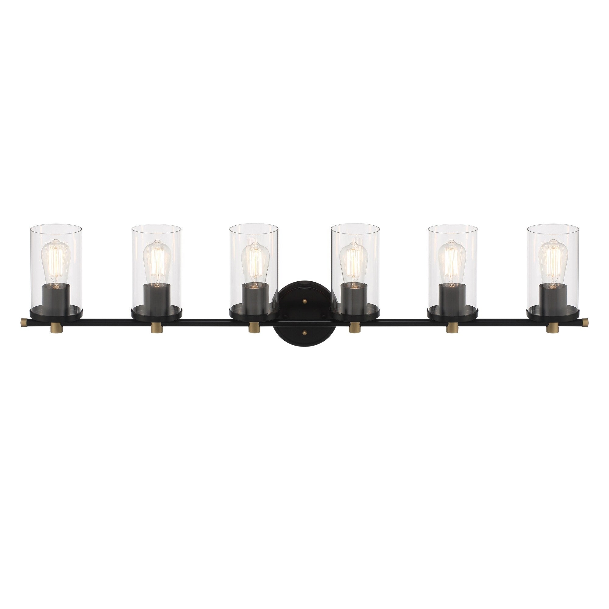 Lampada da bagno moderna Decatur a 6 luci, stile fattoria, nera/oro, con certificazione UL