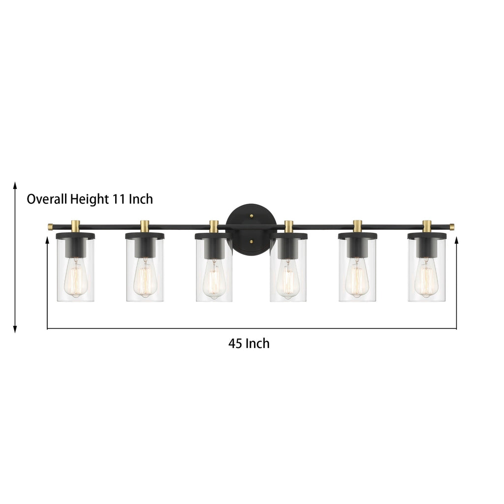 Lampada da bagno moderna Decatur a 6 luci, stile fattoria, nera/oro, con certificazione UL