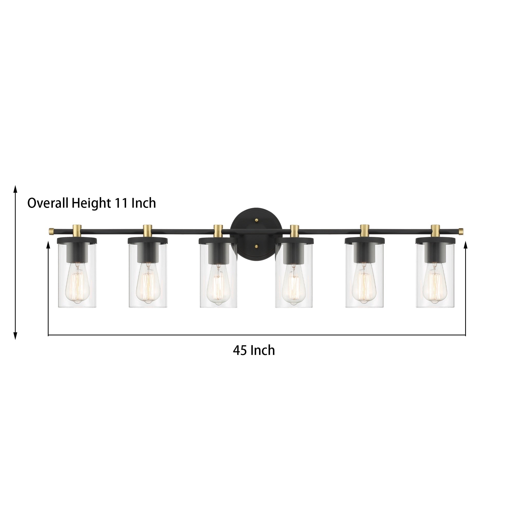 Lampada da bagno moderna Decatur a 6 luci, stile fattoria, nera/oro, con certificazione UL