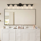 Lampada da bagno moderna Decatur a 6 luci, stile fattoria, nera/oro, con certificazione UL