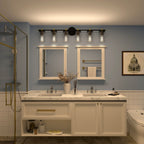 Lampada da bagno moderna Decatur a 6 luci, stile fattoria, nera/oro, con certificazione UL
