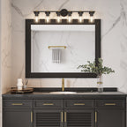 Lampada da bagno moderna Decatur a 6 luci, stile fattoria, nera/oro, con certificazione UL