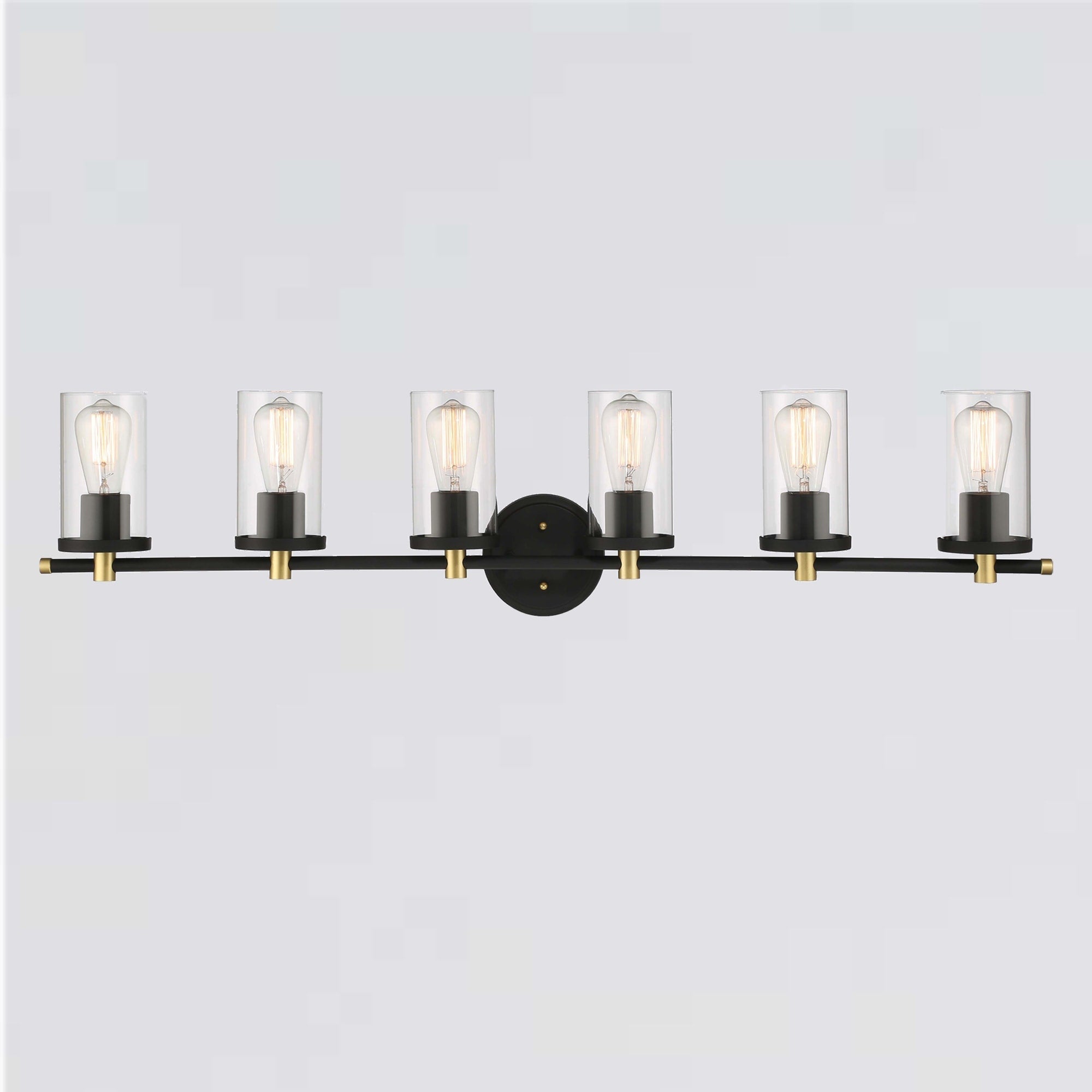 Lampada da bagno moderna Decatur a 6 luci, stile fattoria, nera/oro, con certificazione UL