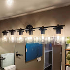 Lampada da bagno moderna Decatur a 6 luci, stile fattoria, nera/oro, con certificazione UL