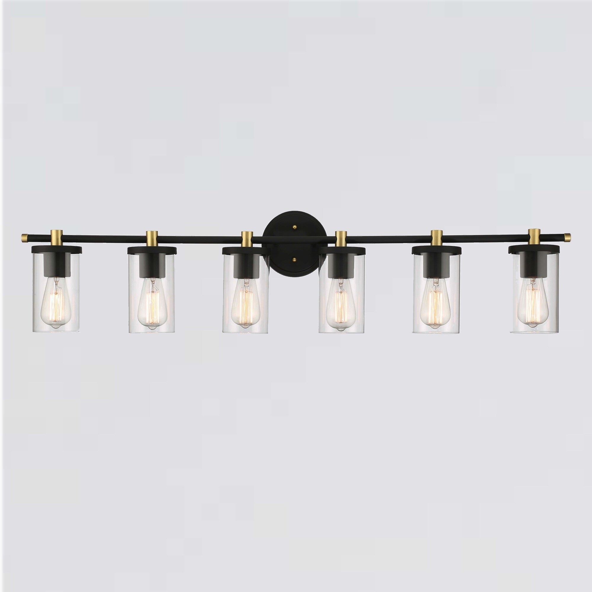 Lampada da bagno moderna Decatur a 6 luci, stile fattoria, nera/oro, con certificazione UL